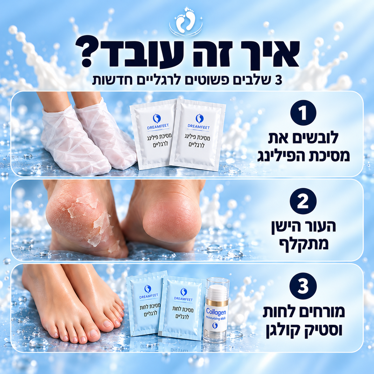 שלושה צעדים לרגליים רכות — אופן השימוש במארז DREAMFEET